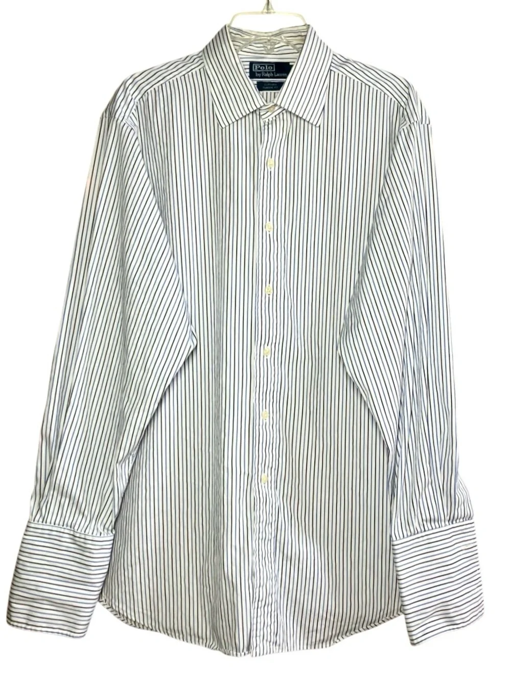 Polo Ralph Lauren French Cuff Striped Dress Shirt in White/Blue Men’s 17 1/2-35